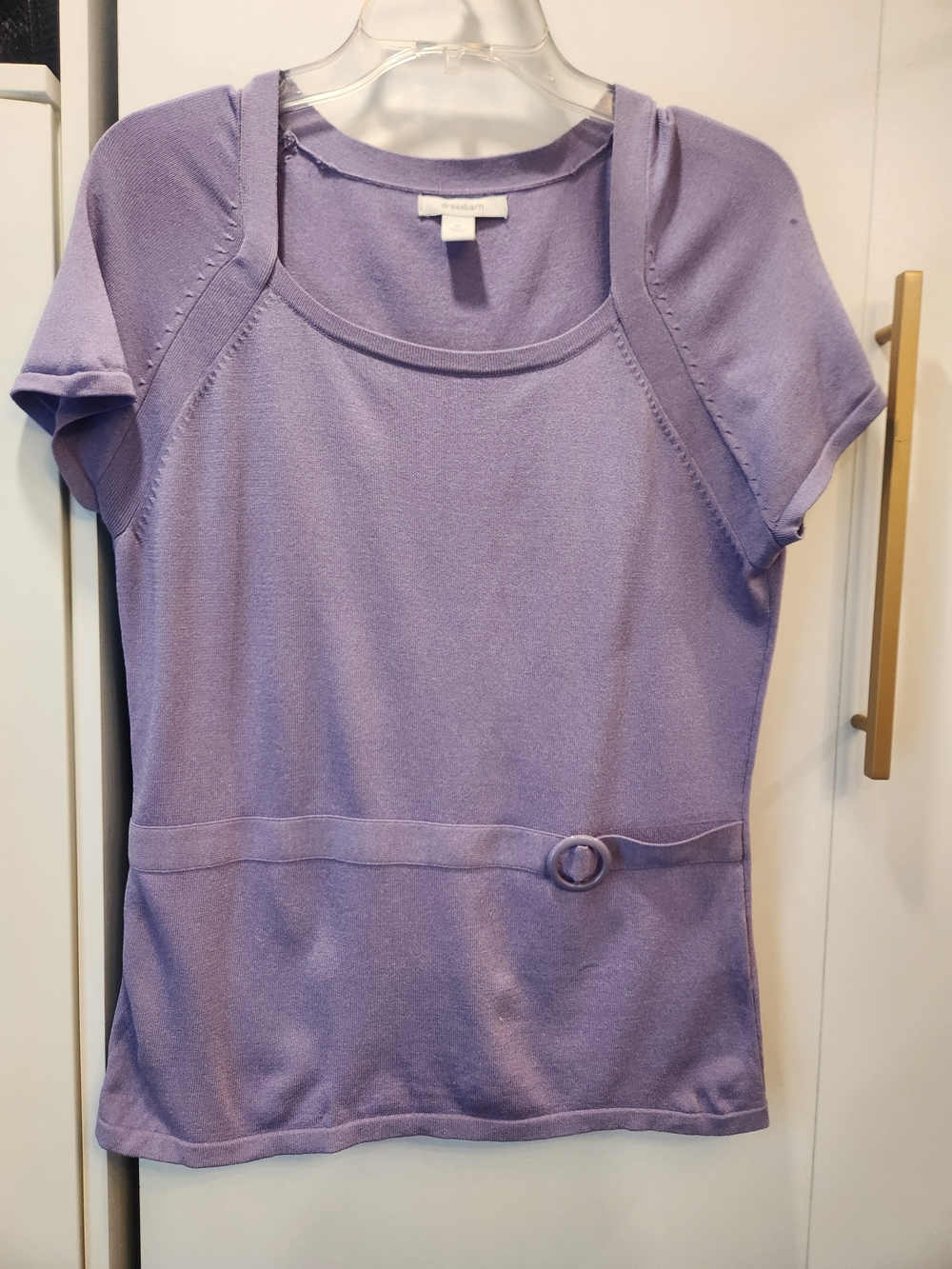 Women's Lilac Short Sleeve Knit Top with Belt Detail